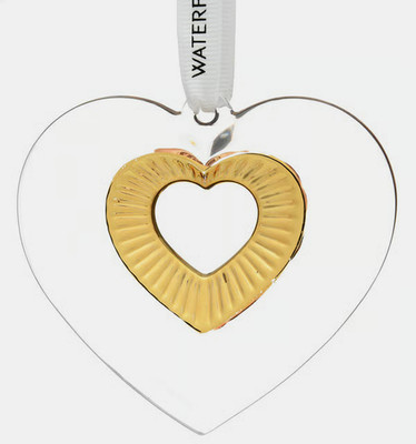 NIB 2025 Wonderful Waterford Crystal Heart Ornament w/Gilded Gold Center 3''