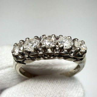 14k White Gold Brilliant Diamond Wedding Ring 5 Stones 1/2 ct tw Size 4.5 2.54 g