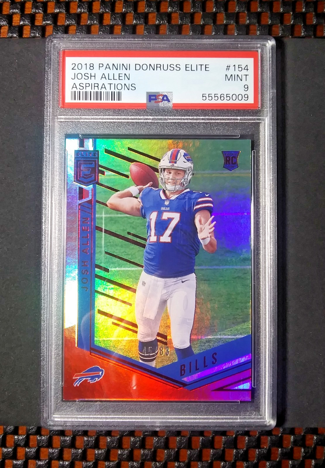 2018 Panini Donruss Elite Rookie /83 Aspiration Foil #154 Josh Allen RC SP PSA 9 view 5
