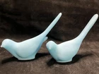 Set Of 2 Vintage Fenton Long Tail Blue Satin Slag Glass "Bluebird of Happiness"
