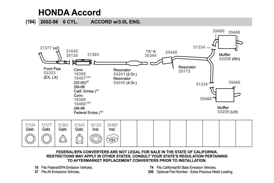 For Honda Accord 1998-2002 Walker 53353 Aluminized Steel Exhaust Front Pipe - Изображение 3 из 4