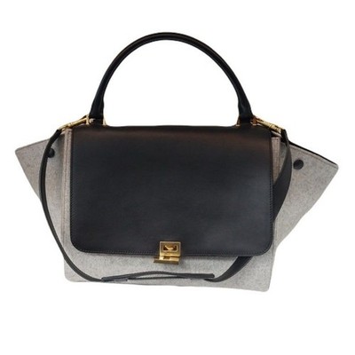 Celine grau schwarz zweifarbig Leder goldene Schnalle Trapez Beuteltasche Tasche 123524976 [U]