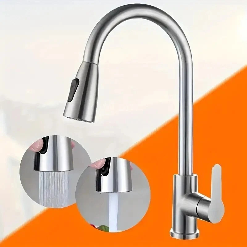 Commercial Kitchen Sink Faucet Brushed Nickel Single Handle Pull Down Sprayer