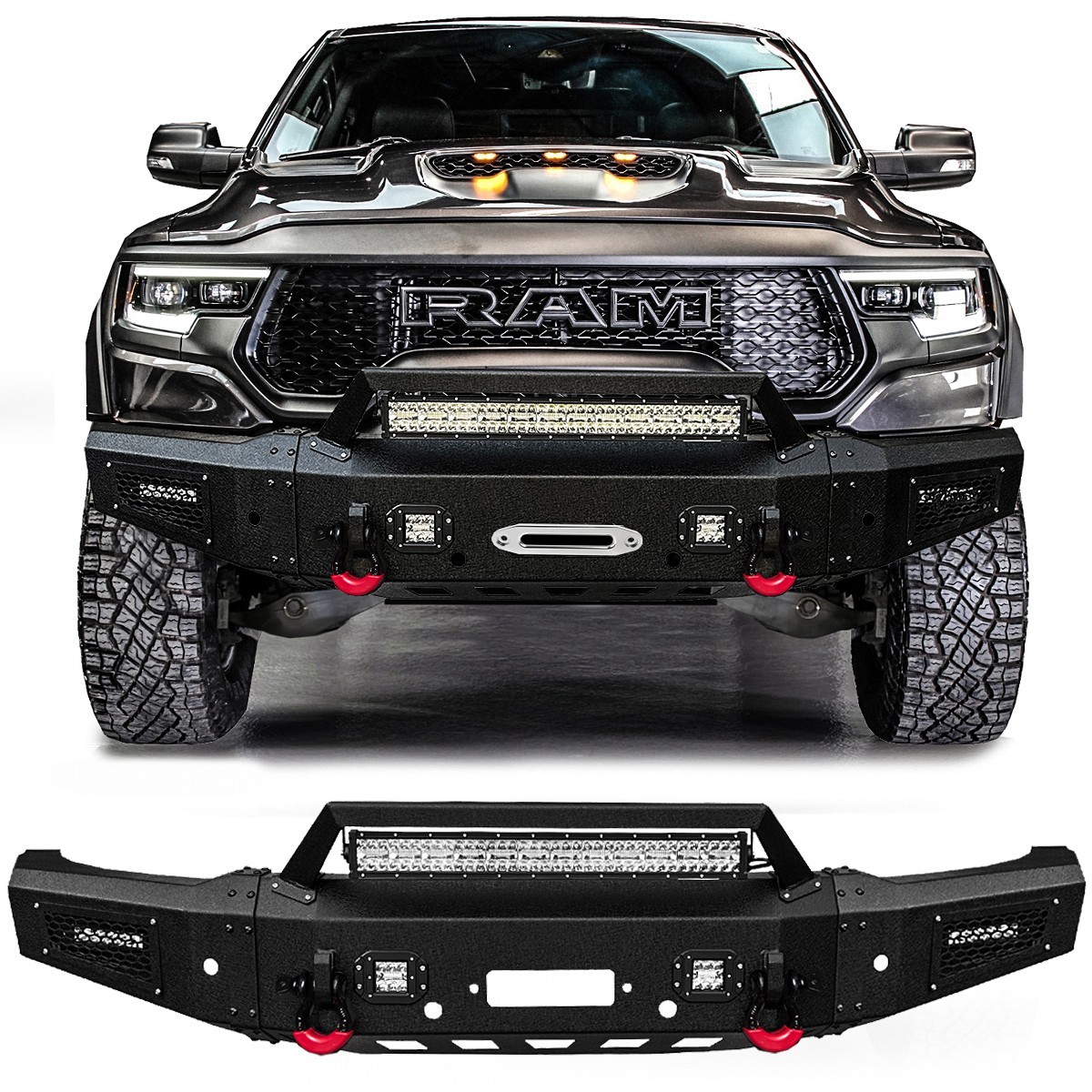Vijay For 2021-2024 Dodge Ram 1500 TRX Steel Front Bumper With LED