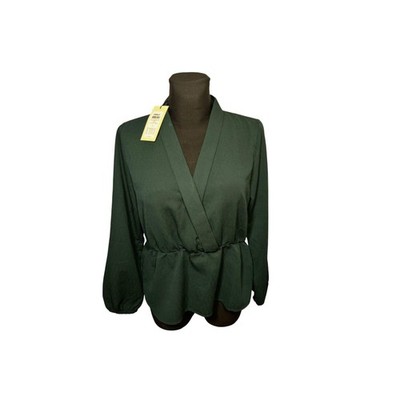 Pigalle Damen Bluse Wickeloptik Gr L Dunkelgrün Elegant Langarm Modern Neu