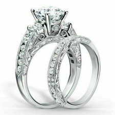 2Ct Lab Created Diamond Wedding Engagement Bridal Ring Set 14k White Gold Plated