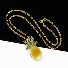 COLLANA CATENA VINTAGE LORAN STRASS VETRO MODELLATO ANANAS PENDENTE TONO ORO