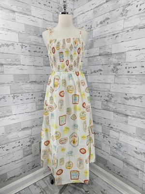 Cynthia Rowley Women M Amalfi Olive Oil Midi dress Postcard Print