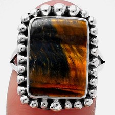 Natural Blue Tiger Eye 925 Sterling Silver Ring s.7 Jewelry R-1154