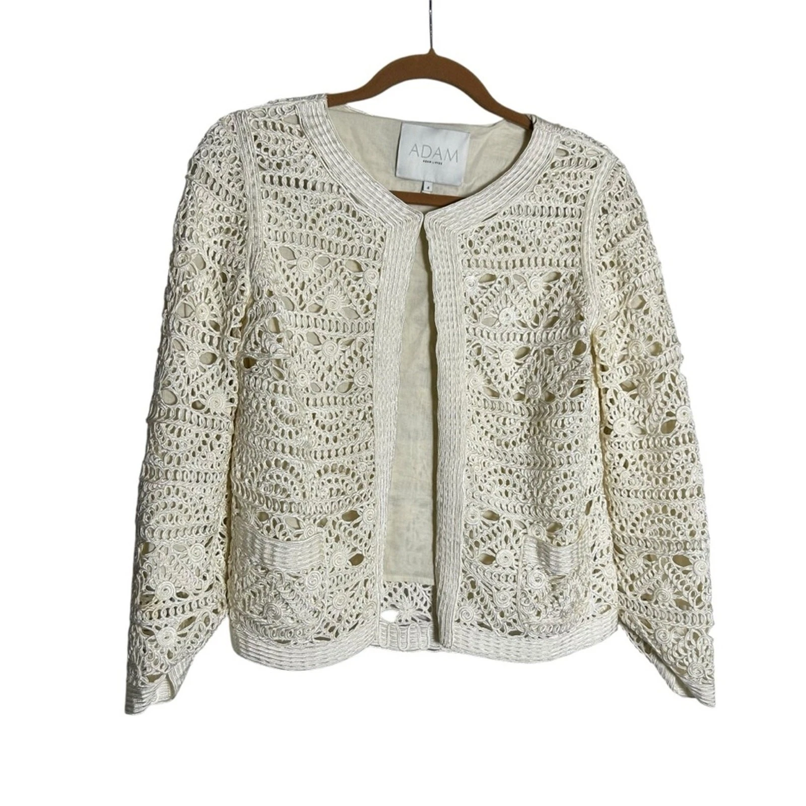 OFF WHITE Giacca cardigan Adam Lippes panna aperta foderata in pizzo taglia 4
