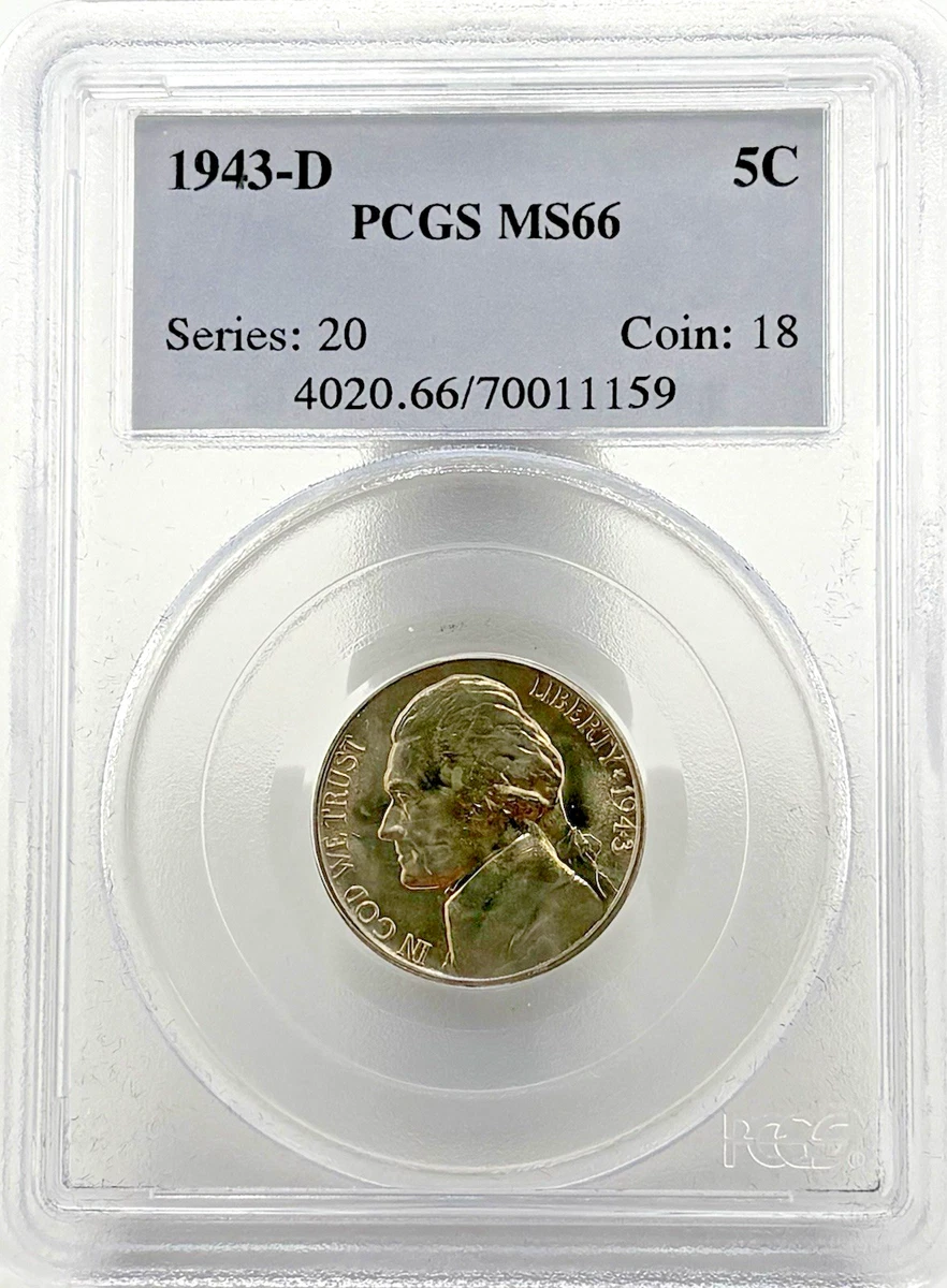 アメリカ 1943P ジェファーソン 5セント ニッケル貨 PCGS MS66 PCGS Certified MS 66 Graded 1943 Year US Jefferson Nickels (1938