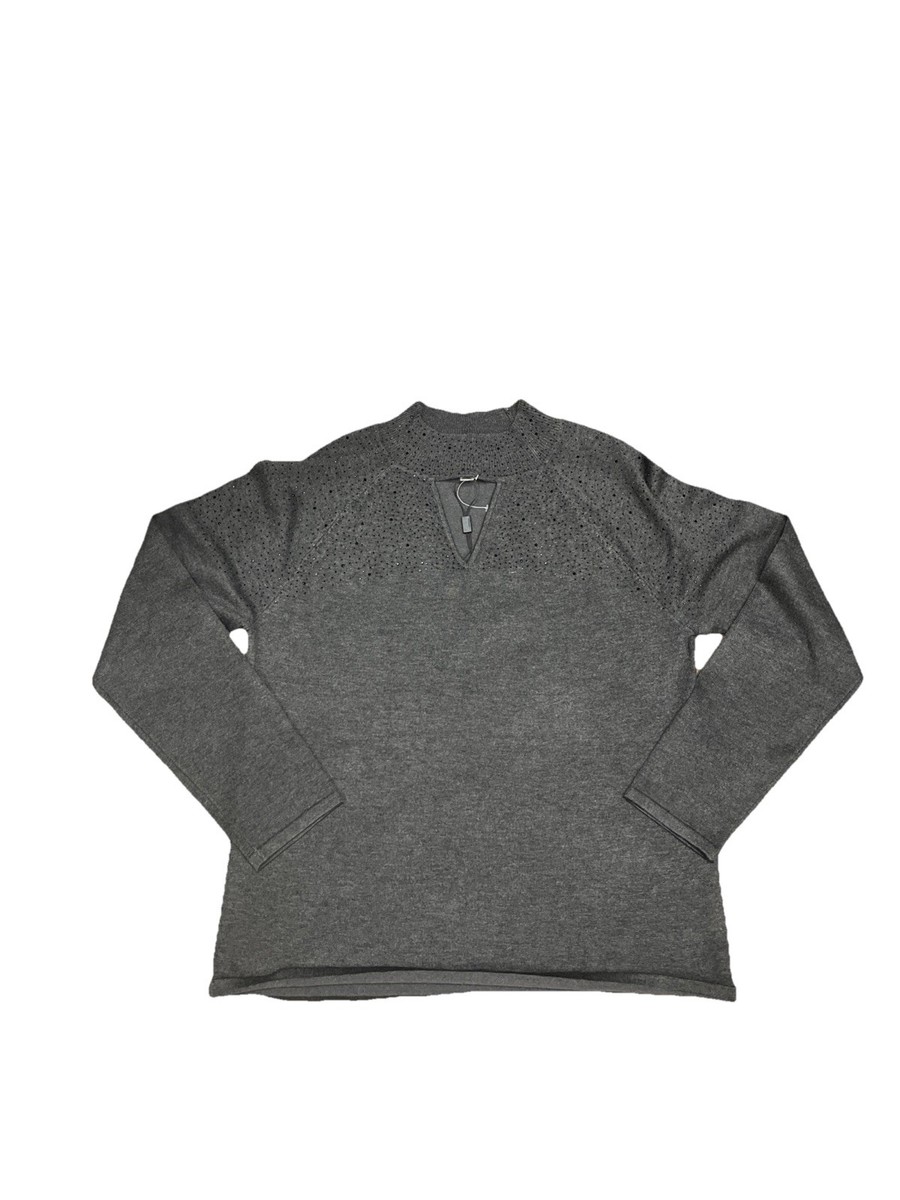 Women’s Cable & Gauge Peekaboo Front NWT L Gray and embellished w/sequins     r1