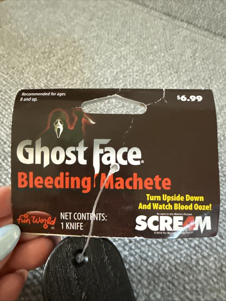 Cuchillo machete sangrante cara fantasma Scream 4 utilería Halloween horror etiqueta difícil de encontrar Foto 2 de 4