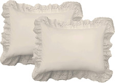 Ruffled Bed Pillow Shams with Embroidered Eyelet Detail, Standard,