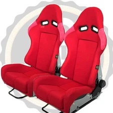 Pair BB7 Red Reclining Fibreglass Fabric Racing Bucket Seats For NISSAN, TOYOTA 