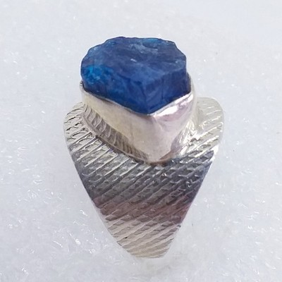 ECHTER NATUR APATIT petrol blau  Ring Gr 16,2 925 Sterling Silber Rohstein