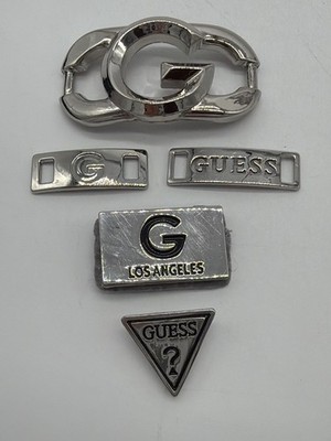 Guess Shoe Emblem Set For Crafts Silver Metal Logo Charms DIY Accessories Replac