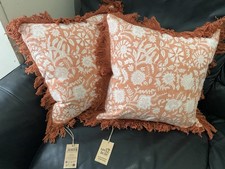 2x Sass & Belle Block Print Fringed Cushion Cover Terracotta – 45x45cm 