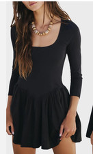 Free-est FREE PEOPLE Faded BLACK Drop Waist COTTON Long-Sleeve MINI DRESS M NEW
