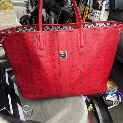 #ad MCM Liz Reversible Leather Red Tote Shopper Bag Incredible condition $350.00