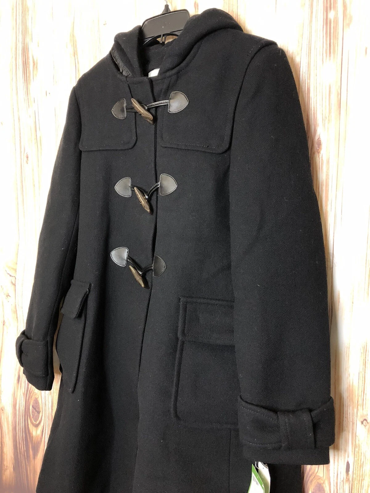 Cappotto nuovo con etichette Kate Spade K26721 lana con cappuccio rimovibile taglia L nero $458