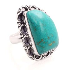 Turchese Gemma Placcato Argento Handmade Anello Regolabile Gioielli Gift R-1140