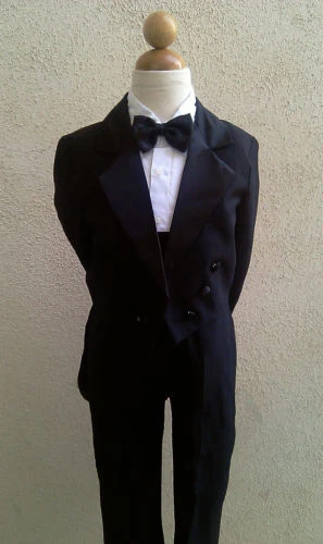 Chicos Cola Pingüino Negro Esmoquin Traje Satinado Elegante Boda Pajarita Chaleco Pantalones Foto 3 de 4