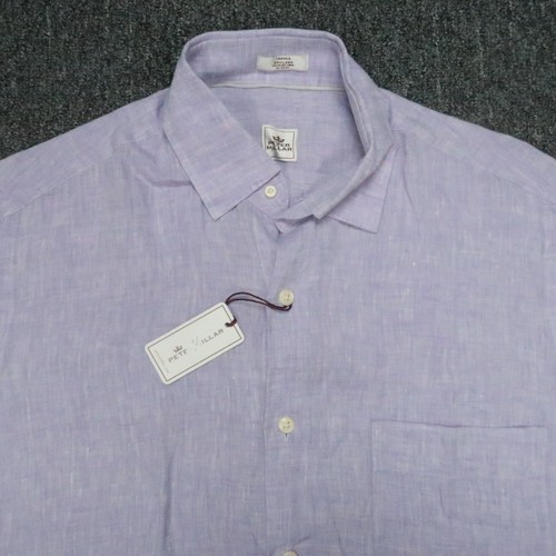 Peter Millar Shirt Mens Small Purple Linen Short Sleeve Lightweight NWT - Picture 2 of 8