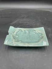 Vintage MCM Ceramic Ashtray Sea Foam/Teal 8.5” By 5.5”, VG