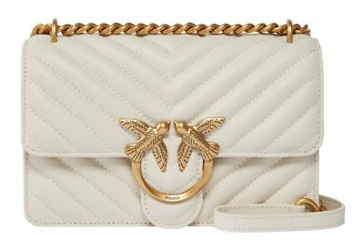 PINKO Love One Mini DC Sheep Nappa Chevron S Umhängetasche White - Antique Gold