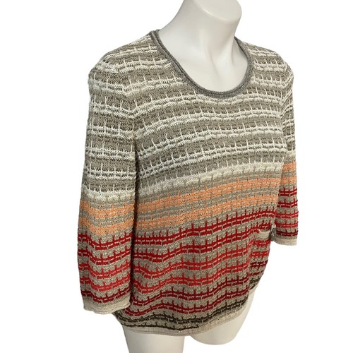 JM Collection Sweater Womens Small Pocket Orange Stripe Knit Office Autumn Retro - Picture 3 of 15