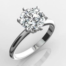 6-Claw Anniversary Women Ring 2Ct Round Cut Simulate Diamond 14K White Gold Over