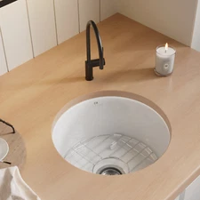 18''x18'' Round Fireclay White Undermount Sink, Wet Bar Sink With Accessories
