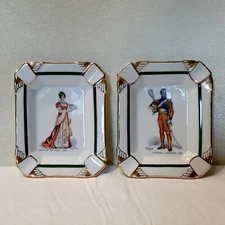 Antique 1920s Pair L.T. France Taillemite Porcelain French Art Couture Ashtrays