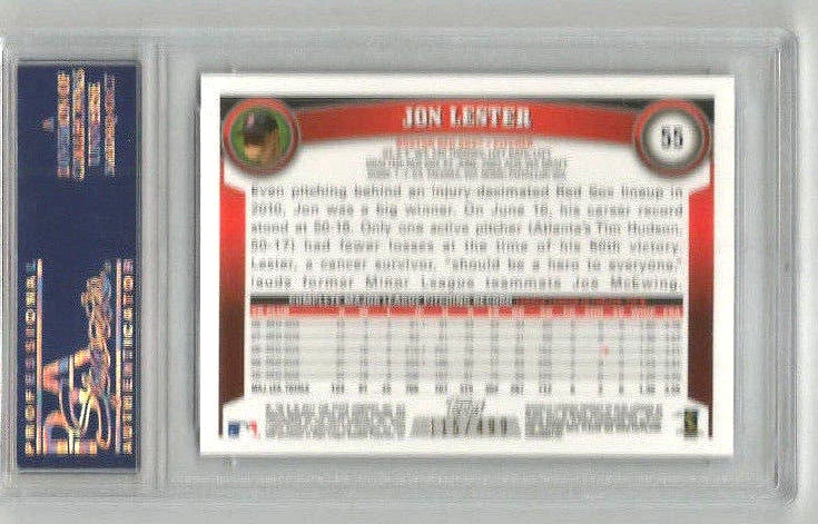 2011 Topps Chrome Jon Lester Purple Refractor PSA 9 - Image 2 of 2
