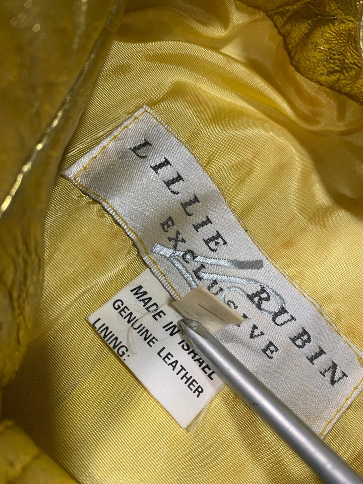 Chaqueta de cuero dorada metálica vintage Lillie Rubin - Talla 6 - Hecha en Israel Foto 4 de 4