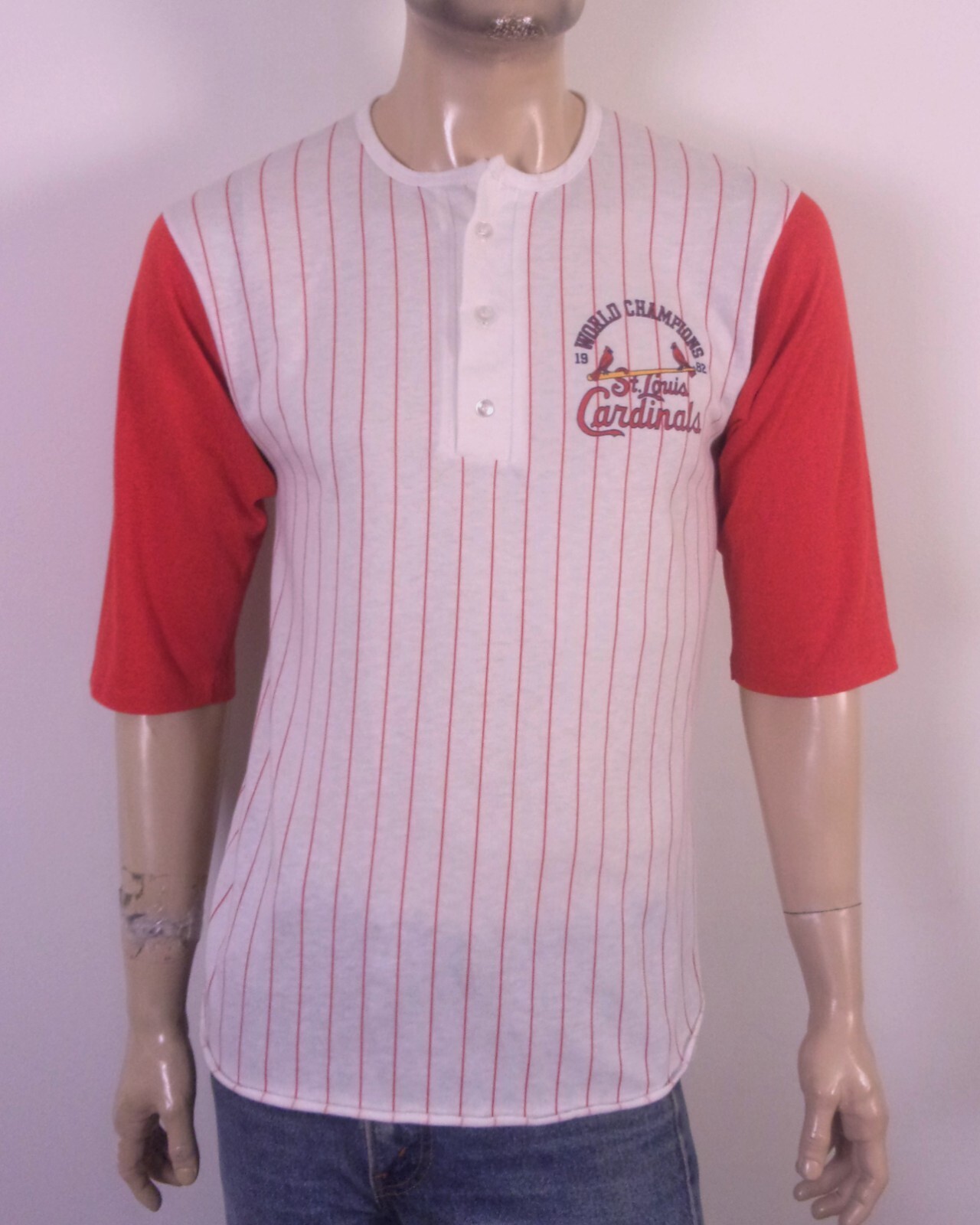 vintage 80s RARE Artex St. Louis Cardinals Henley T-Shirt 1982 World Series SZ L