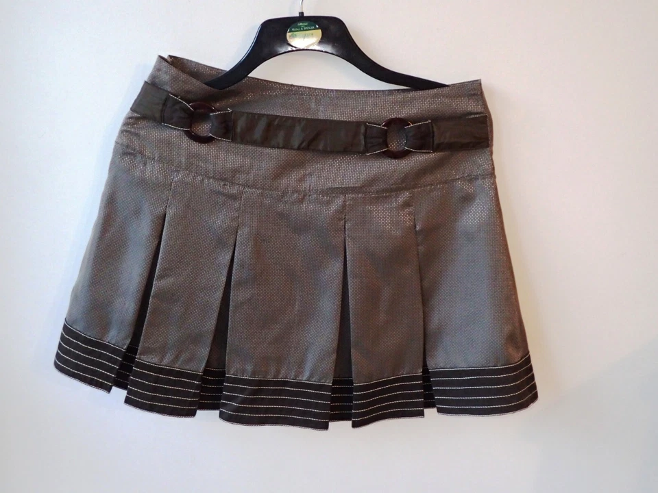 Jupe plissée marron, taille basse, taille 40 - marque Promod - Photo 3/4