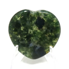 Moss Agate Worry Heart Stone #431- 40mm or 1.57"  -  Pocket Stone