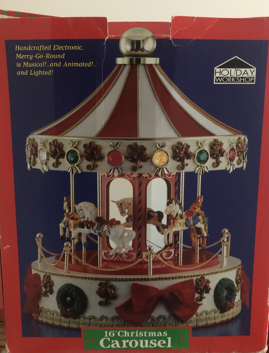 Holiday Workshop Animated Lighted 16” Christmas Carousel