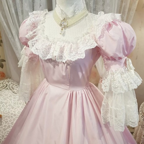 Vintage Light Pink Wedding Dresses Half Sleeve Ruffles Zipper Back Bridal Gowns - Picture 4 of 7