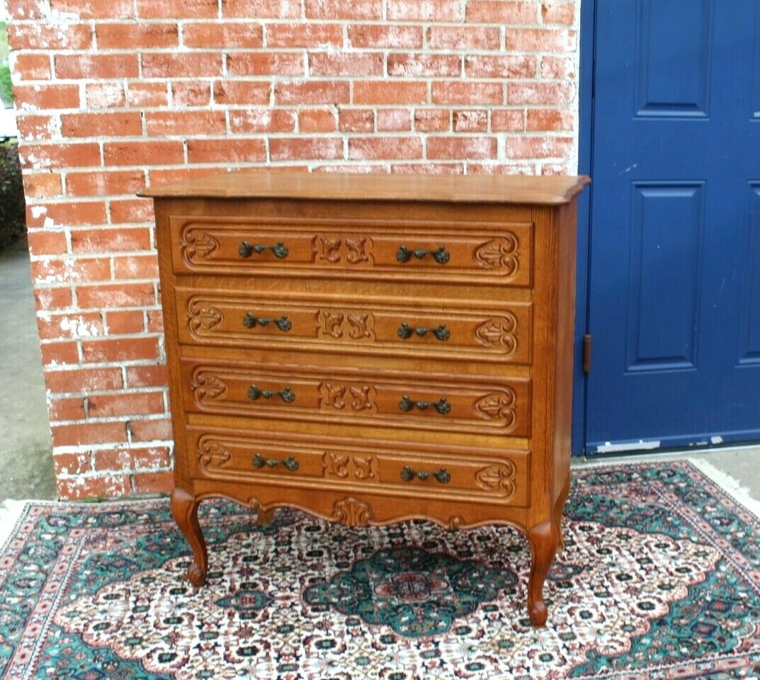 French Oak Louis XV Chest | 4-Drawer Small Antique Dresser w