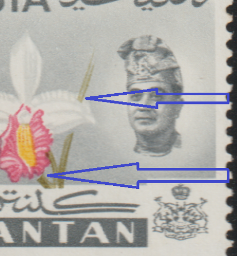 (E29)MALAYSIA ERROR 1965 KELANTAN ORCHIDS 2c GREN SHIFT DOWN SLIGHTLY MNH - Picture 2 of 4