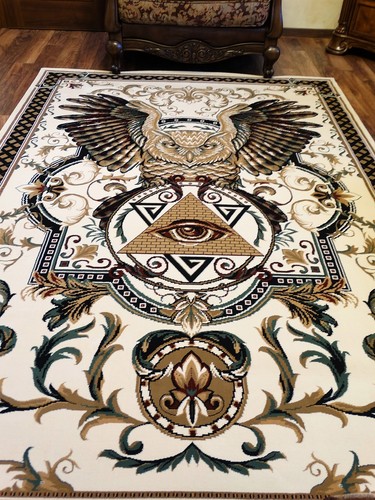 Masonic Woven Area Rug 6x9 Freemason Illuminati Ring Owl Tapestry All Seeing Eye - Picture 4 of 12