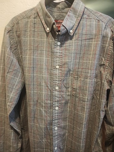 Merona Mens Gray With Red White And Blue Stripes Dress Shirt - Picture 2 of 4