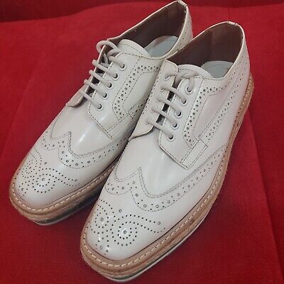 靴 vintage PRADA wing tip leather shoes Prada White Leather Wingtip Espadrille Oxford Platform size