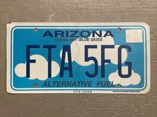 ARIZONA LICENSE PLATE BLUE SKIES ALTERNATIVE FUEL RANDOM LETTERS/ NUMBERS NICE!