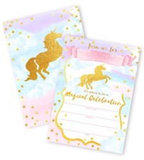 Unicornio Mágico 12 GRANDES Invitaciones - 12 Invitaciones + 12 Sobres - DOBLE