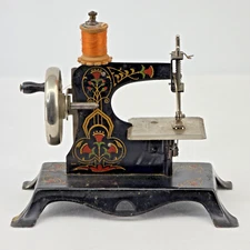 Antique Casige Model 24 Toy Sewing Machine Art Nouveau Floral Lithograph Germany