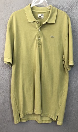 Camisa polo Lacoste vintage lavada para hombre talla 7 verde algodón